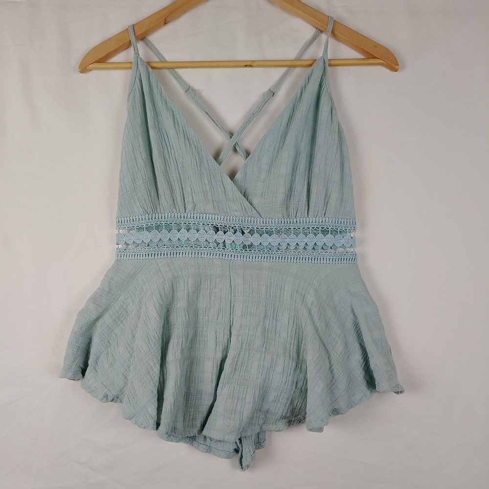 Saints + Secrets Tank Top Womens Small Blue Strappy Babydoll Camisole Beach Boho